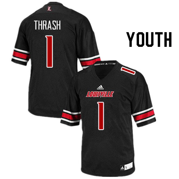 Youth #1 Jamari Thrash Louisville Cardinals College Football Jerseys Stitched Sale-Black - Click Image to Close
